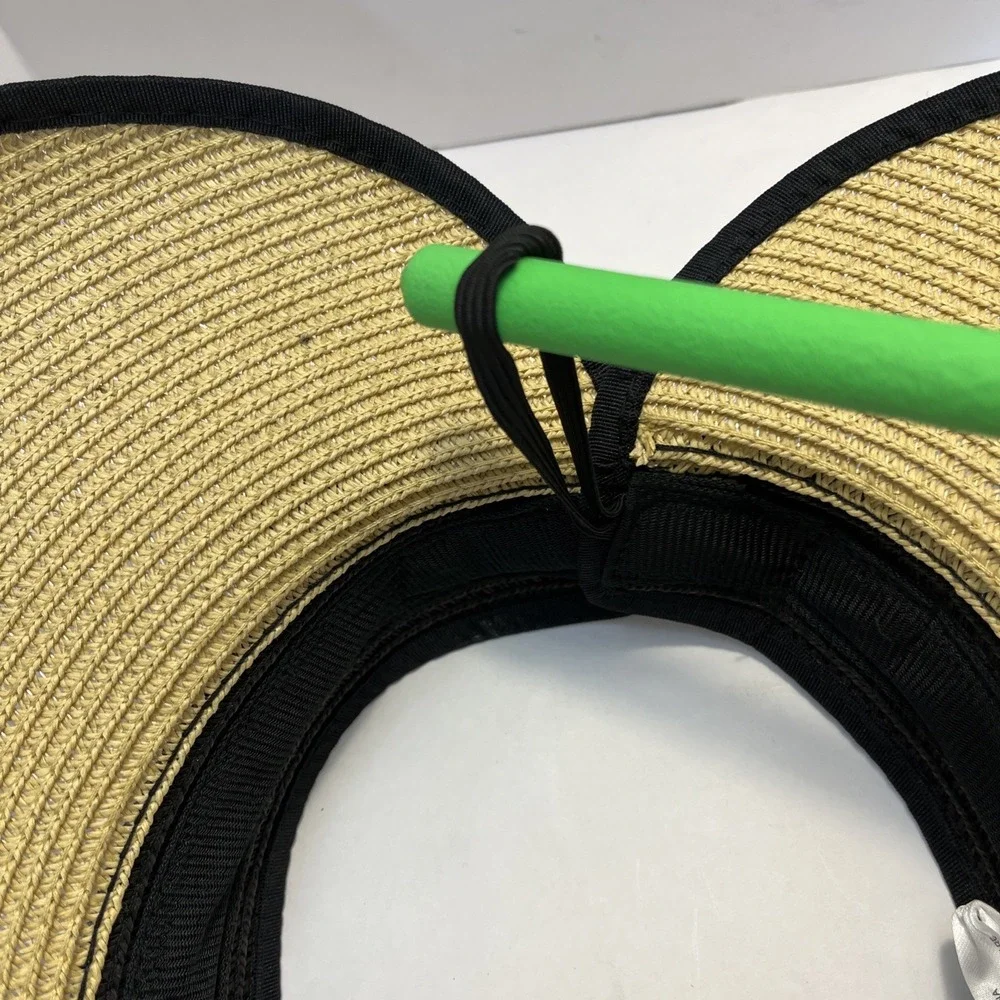 Magid Straw Visor Hat Black Trim Wide Brim Roll-Up Sun Hat w/ Bow‎ 100% Paper